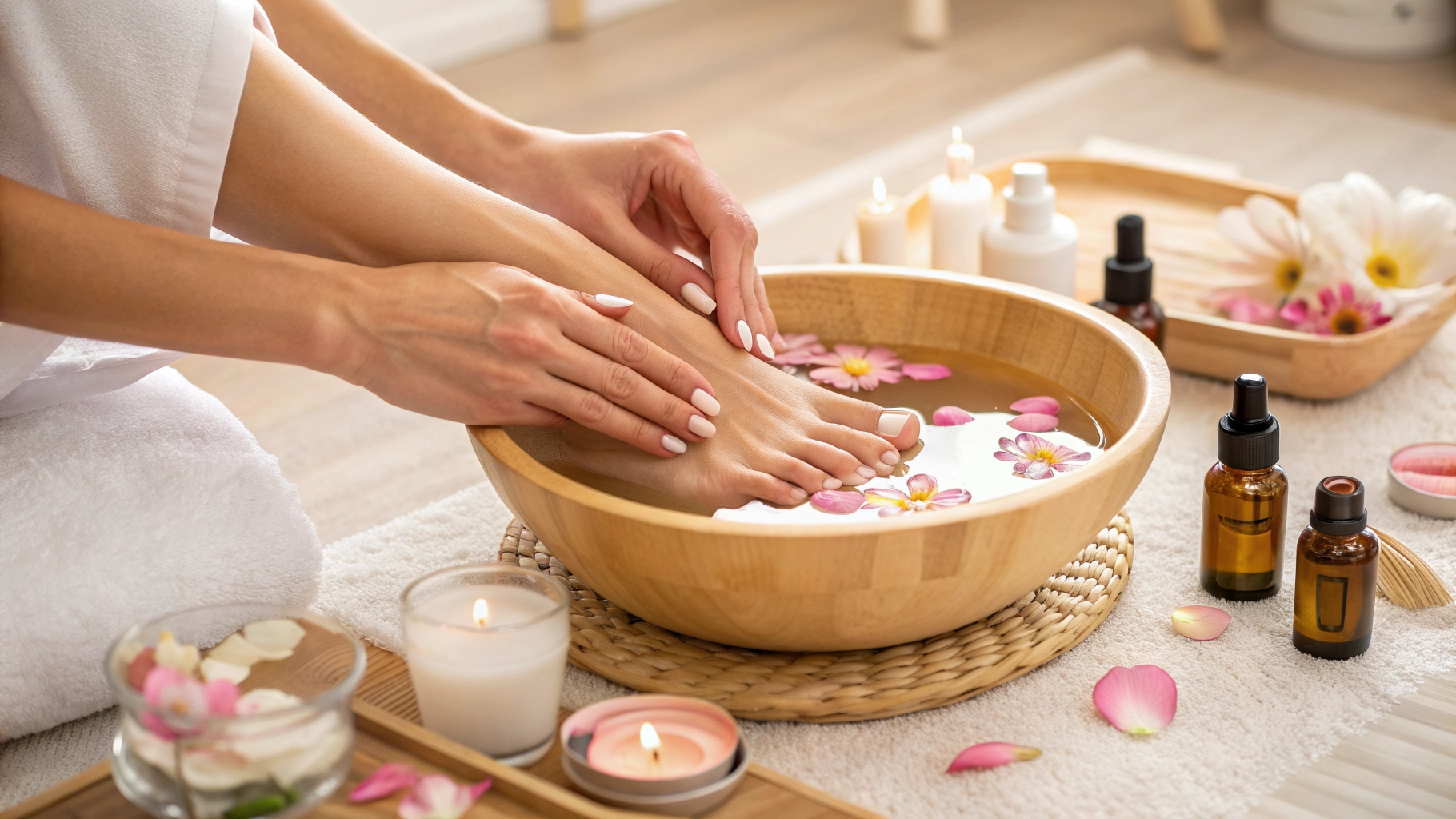Professional manicure and pedicure at a salon