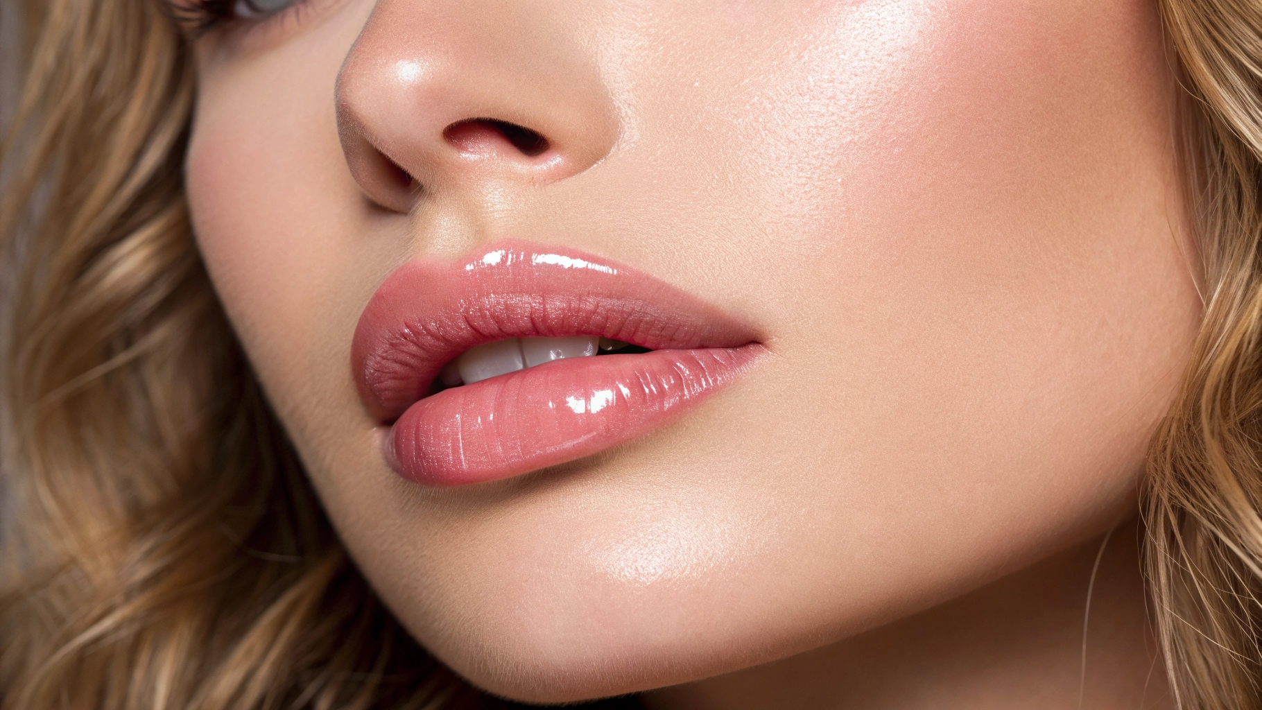 Woman with soft pink healthy lips