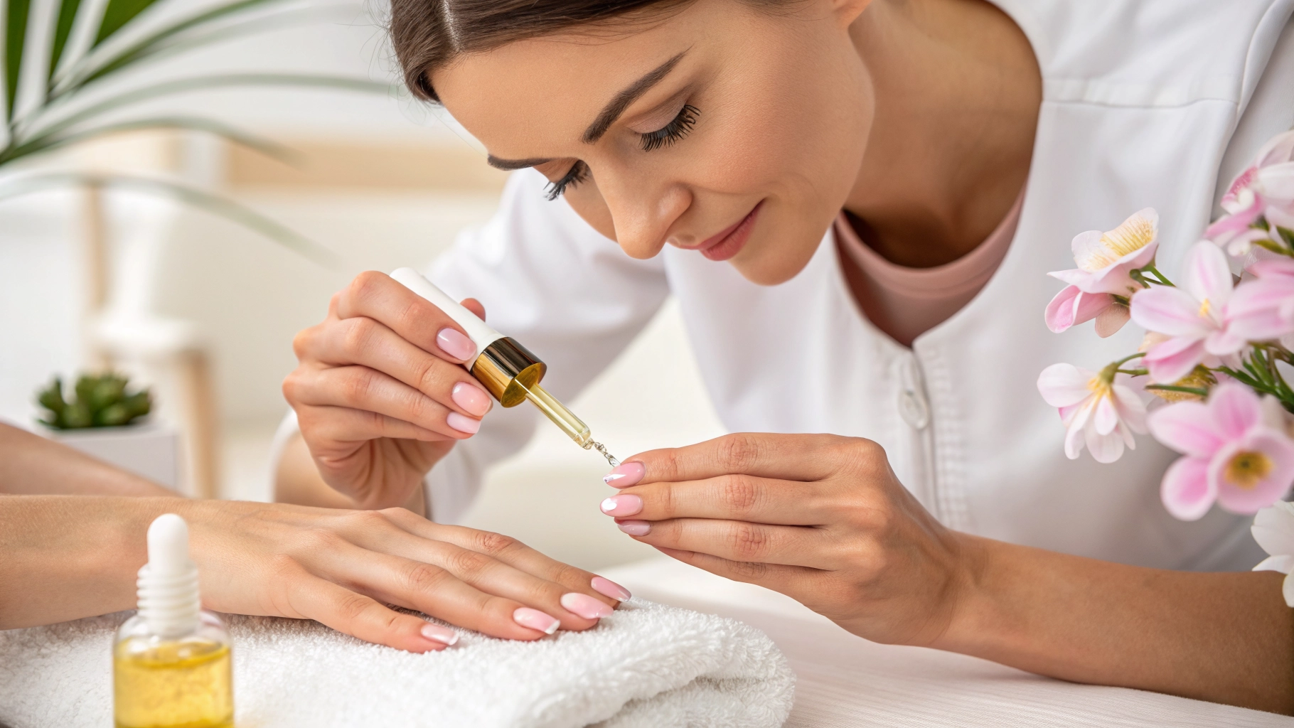 Applying cuticle oil to nails