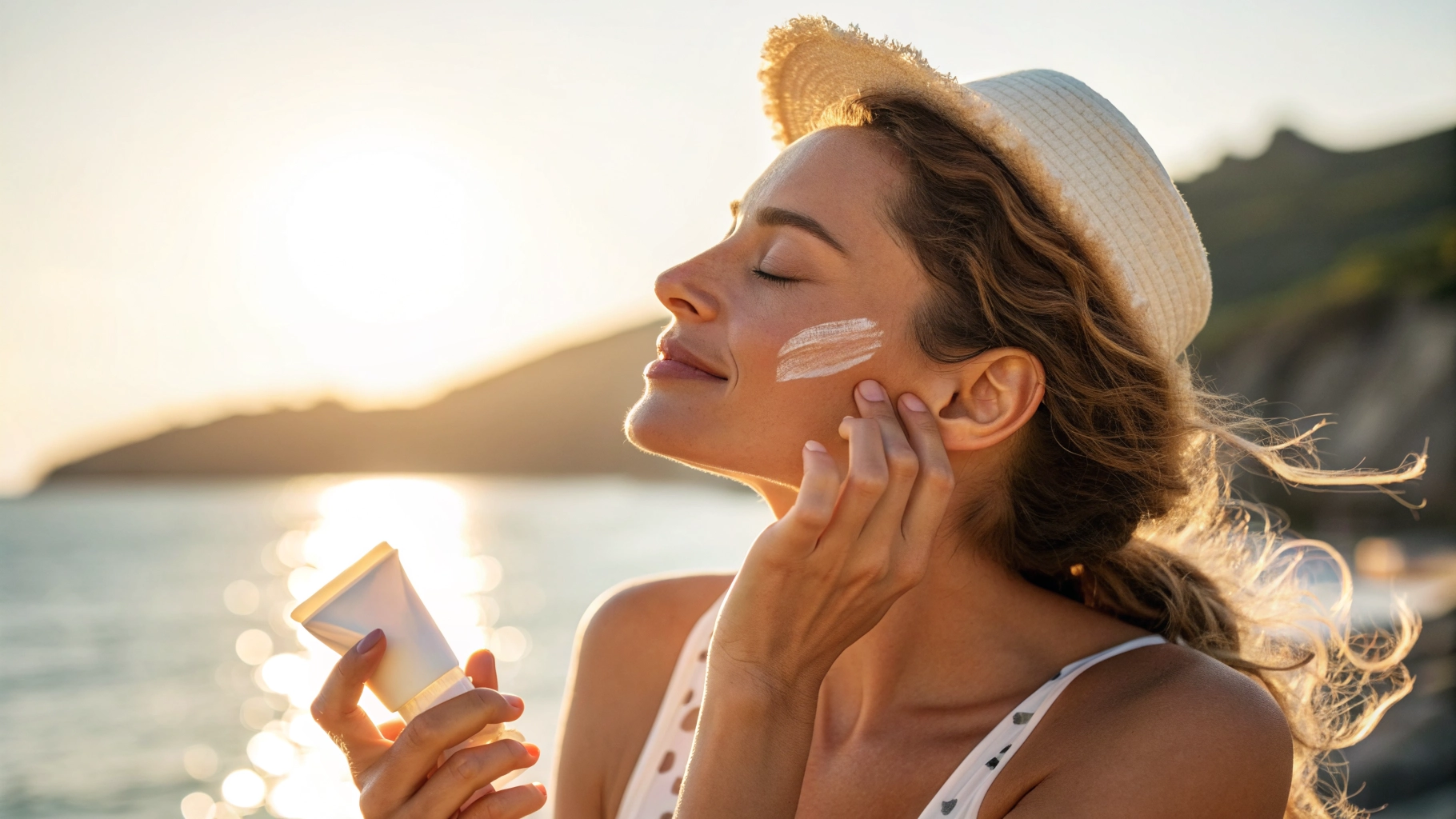 Applying sunscreen to face